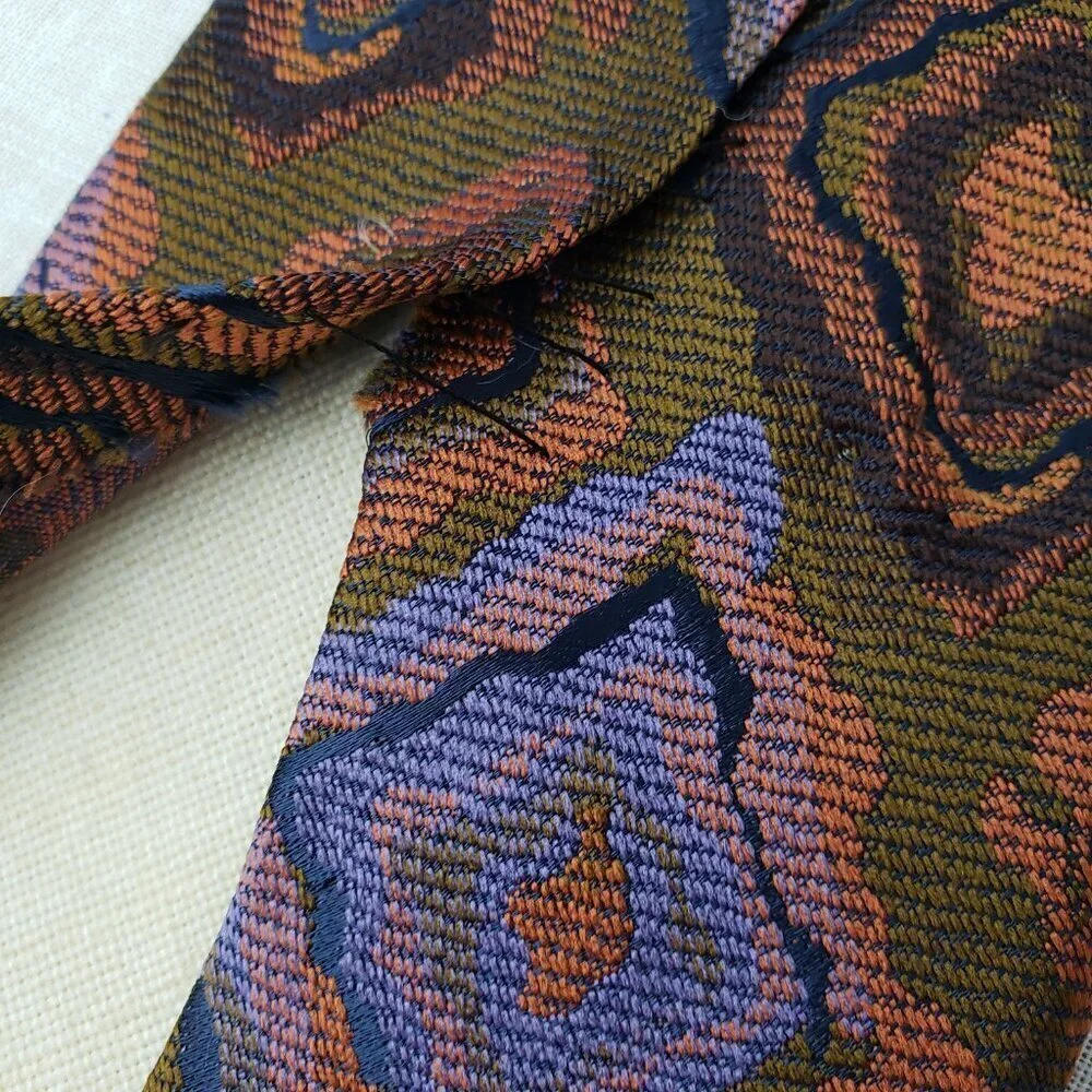 Oleg Cassini Wide Tie Vintage Brown Purple Orange Squares Woven Wide 70s